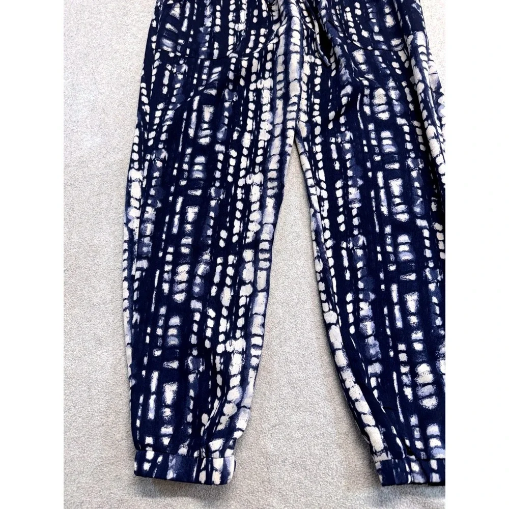 About A Girl Jogger Pants Womens Medium Blue White Shibori Tie Dye Boho Casual